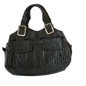 Cole Haan Black Leather Dual Handle Front Pocket‎ Vintage Purse Handbag